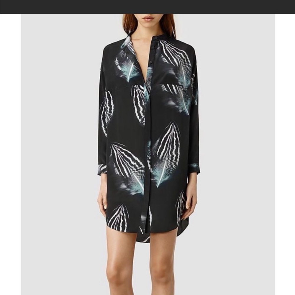 All Saints Silk Feather Dress 2 EUC